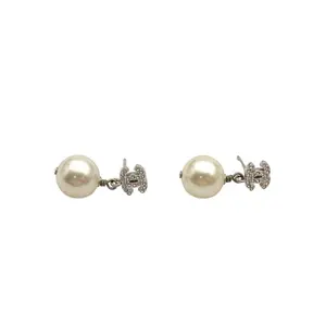 Pre-owned CHANEL 19V Double C Crystal Knit Earrings AlloyP226460451