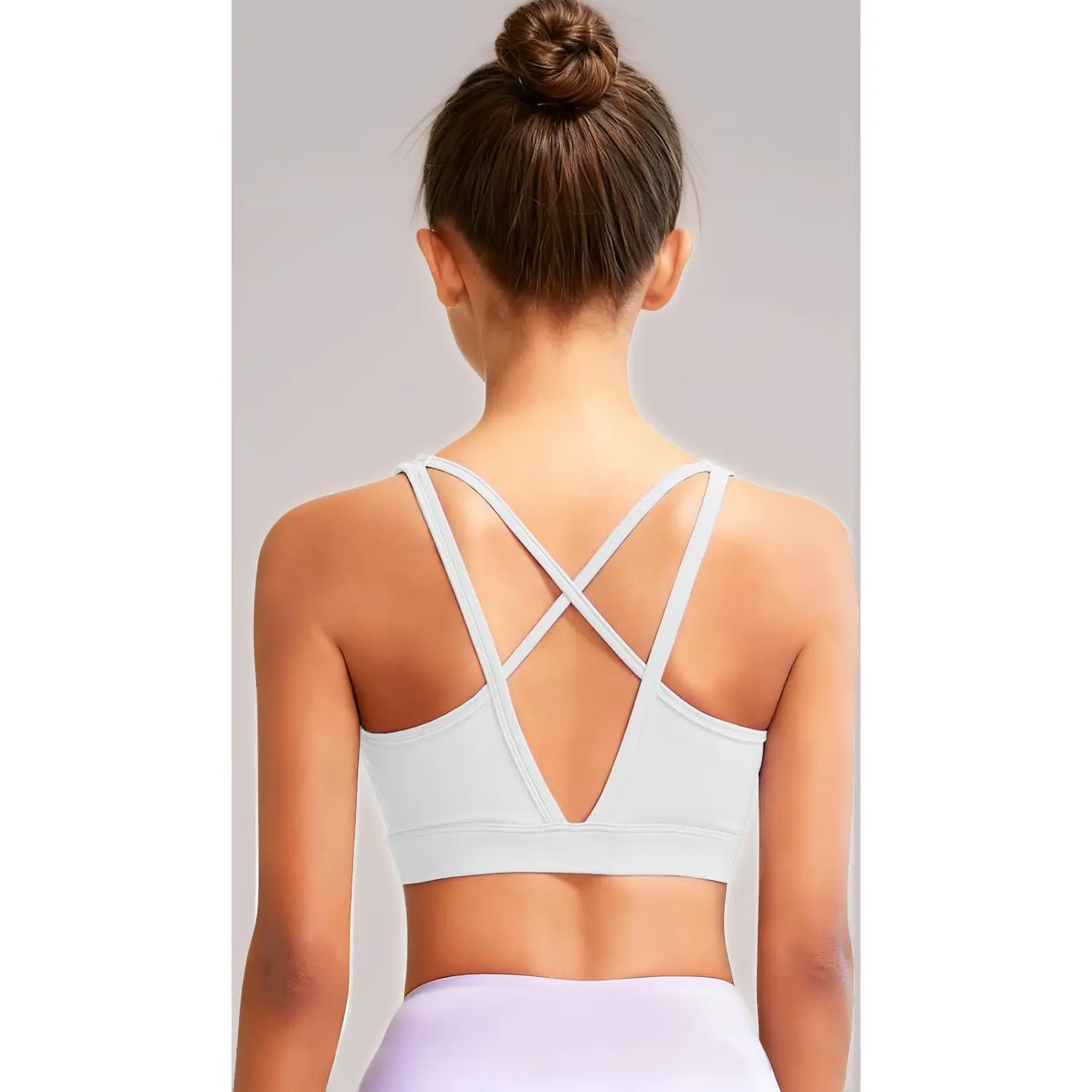 Strappy Back Girls Training Bra – Scoop Neck Sports Bra for Kids, Yoga Running Dance Bras for Ages 5-14, Light Support