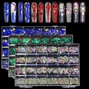 Super Flash 24 Grid Nail Alien Diamond Set Multi Style Water Diamond Nail Accessories DIY Nail Decoration Diamond Nail Salon Special Nail Diamond Box
