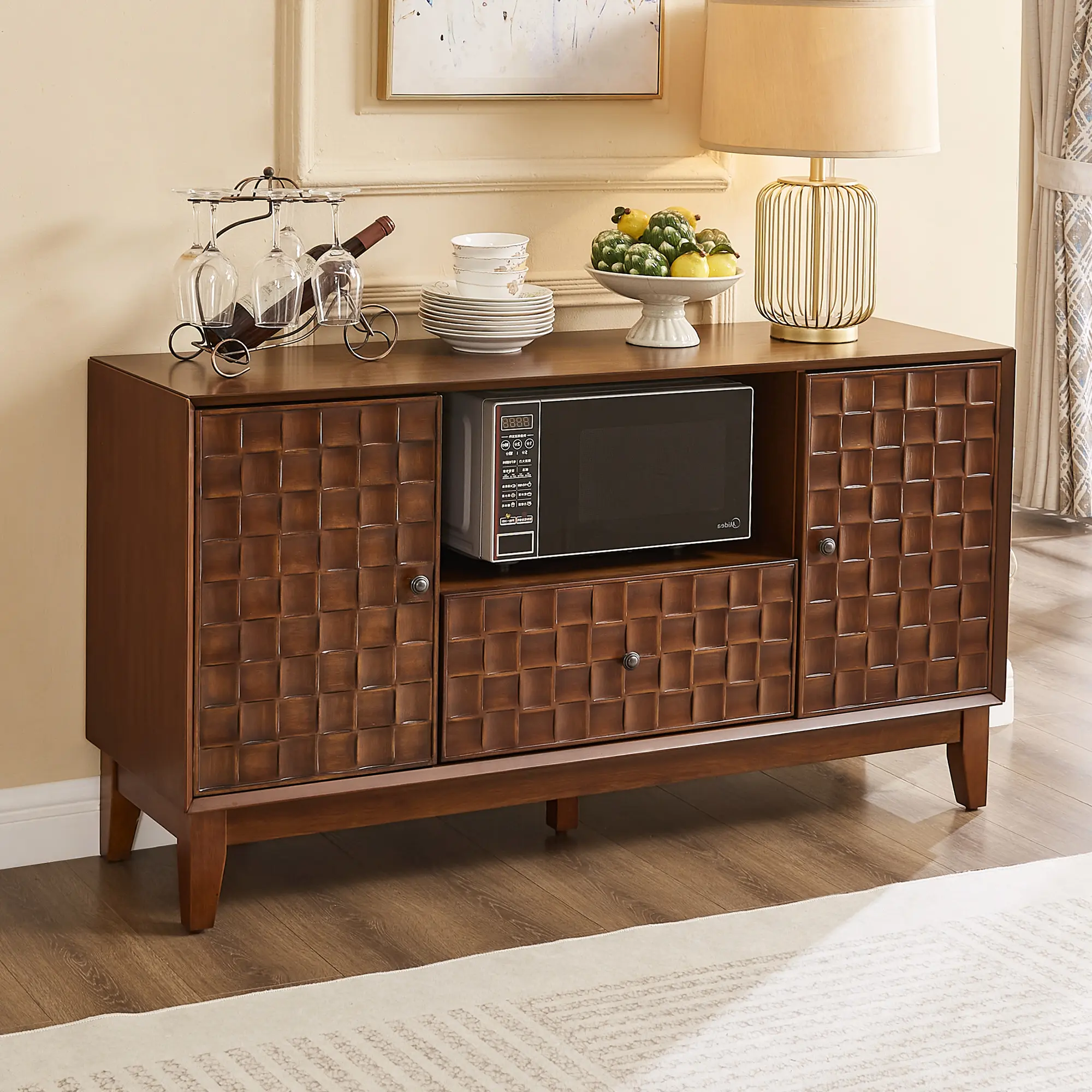 ARCH Mid-Century TV Stand Cabinet for TVs Up to 55 Inches, Engineered Wood Media Console with Storage Drawer and Shelves, Brown Entertainment Center for Living Room, Bedroom, Hallway, 56" L x 15.75" W x 31" H, Brown Color Options, Engineered Wood Mat