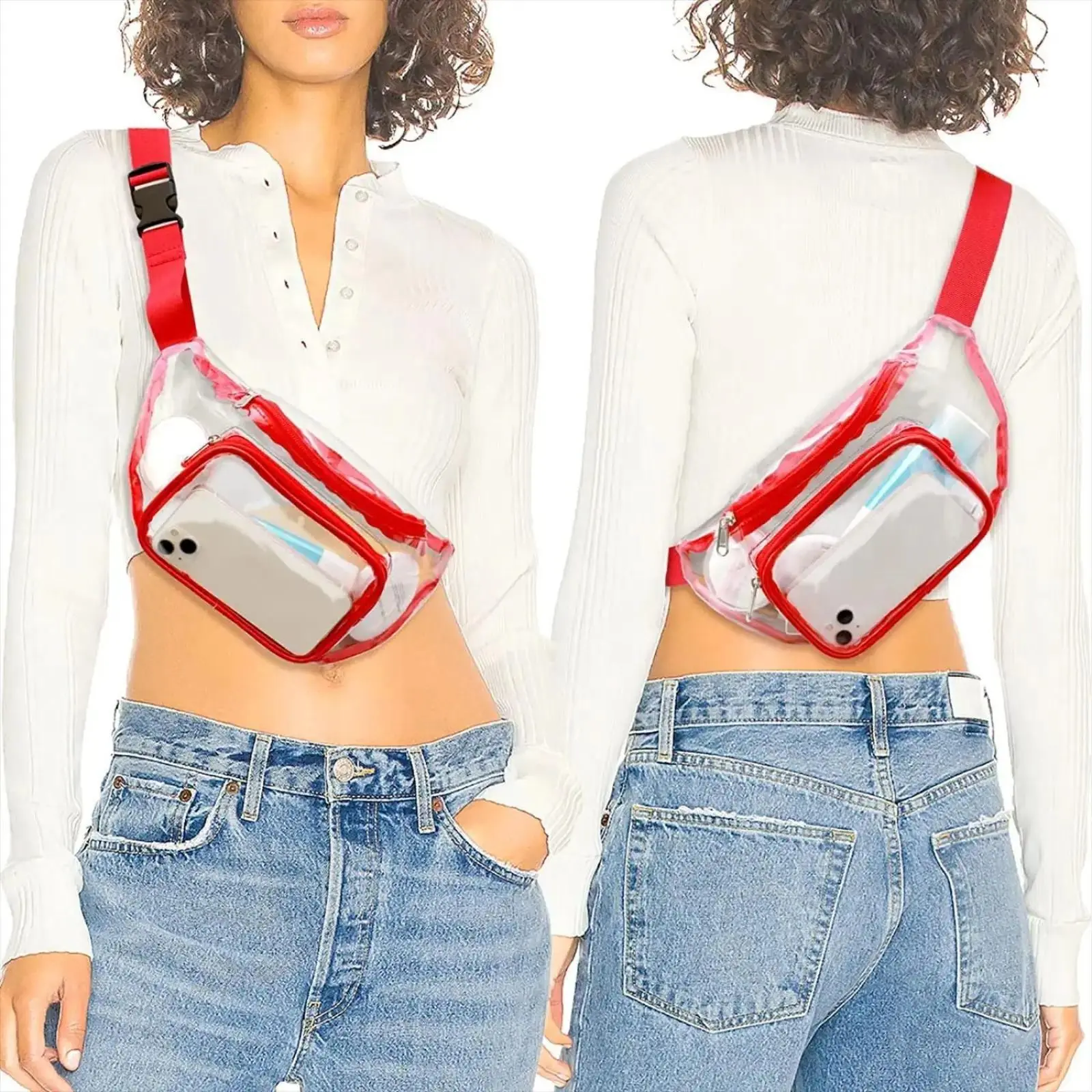 Clear PVC Fanny Pack, Multi-way Chest & Crossbody Bag, Waterproof Portable Storage Pouch, Sleek Transparent Waist Bag, Practical Carryall for Outdoor Sports, Travel and Daily Casual Wear