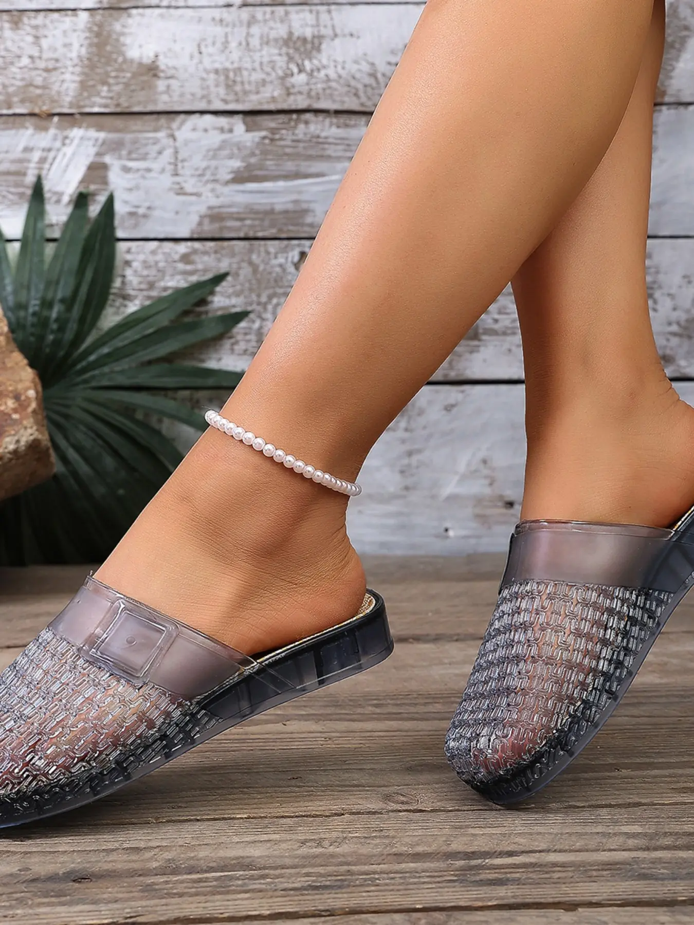 Trendy Transparent Jelly Hole Half Slip-On Shoes, Non-Slip Home Slippers, Comfortable Indoor Footwear, Fashionable and Practical, Half Strap Slippers, Casual Indoor Footwear