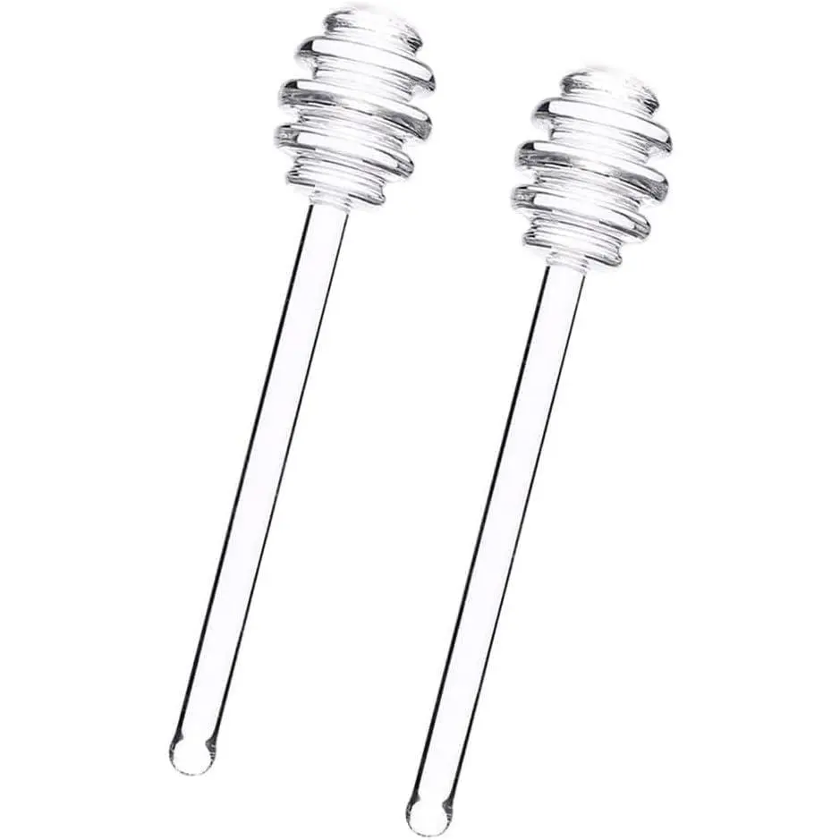 2 count Transparent 6" Glass  Sticks Stirring Sticks Server Honey Spoon Dipper Stirrer Honey Wand for Honey Pot Jar Containers Honey Dispense Drizzle, Clear Asparagus Servers Flatware,Servers