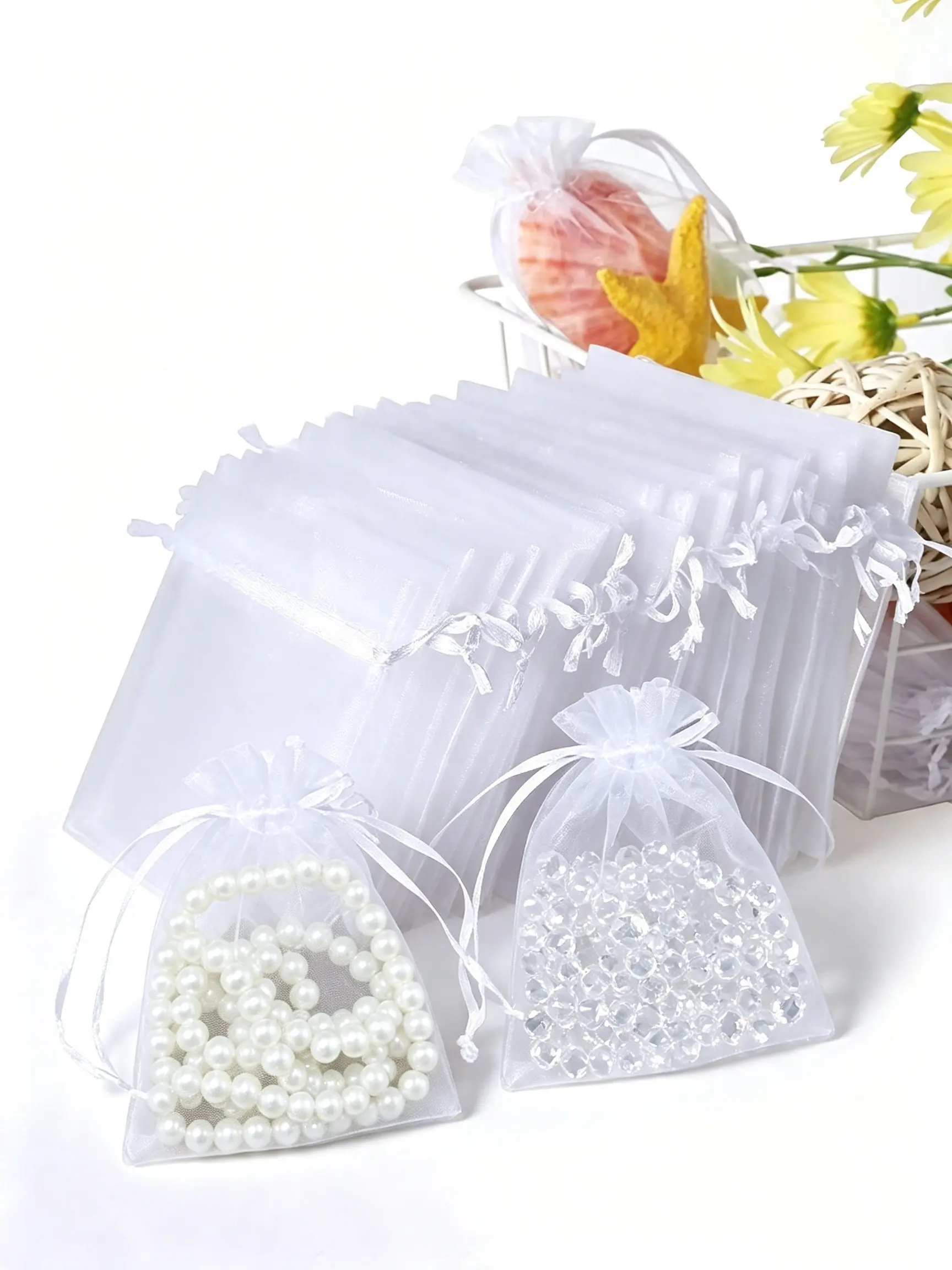 30 Pcs Gift Bags, Drawstring Jewelry Packaging Bags, Handmade Necklace Bracelet Storage, Mesh Tie Bag, Party Candy Gift Wraps