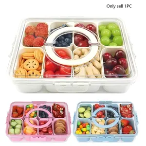 4/8 Compartment Transparent Snack Box with Lid & Handle, Plastic Kitchen Sealed Storage Container, Portable Fruit Candy Nut Tray, Ideal for Lunch, Salad, Travel