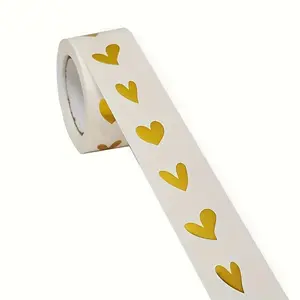 Golden Heart Envelope Seals, Round PVC Stickers, Glossy Surface, Thank You Labels, Ideal for Business, Mail, Wedding Party Supplies