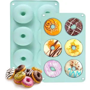Silicone Donut Pan, Non-Stick Mold, Donut Mold for 6 Full-Size Baking Perfect Shaped Doughnuts - Cake Biscuit Bagels 2Pcs (Mint Green)