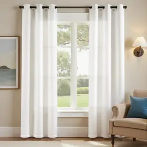 Solid Linen Textured Grommet Curtains