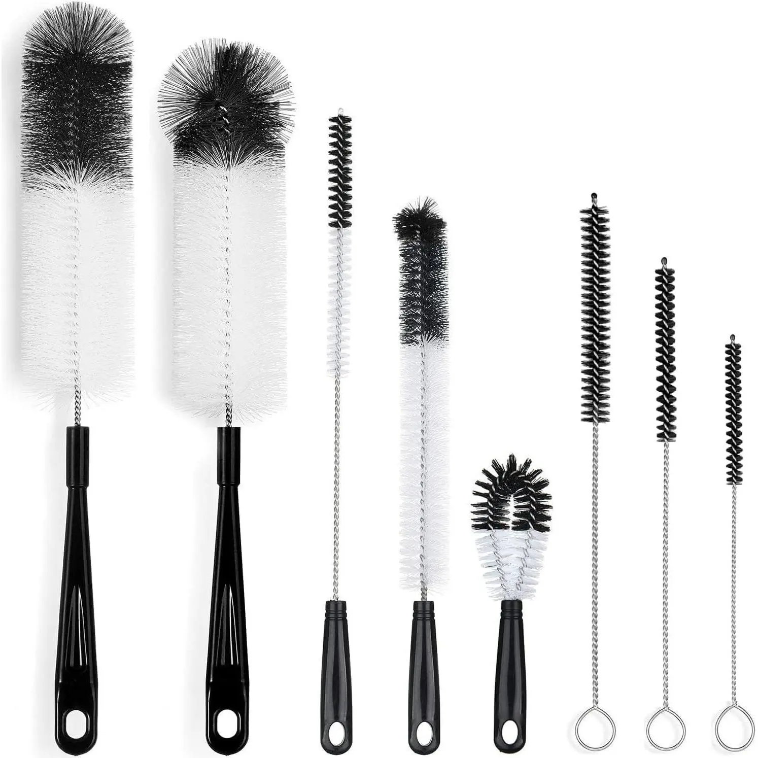 8-Pack Bottle Cleaning Brush Set - Long Handle Black Bottle Cleaner for Washing Narrow Wine/Beer Bottles/Thermos/Flask Tumbler/Sport Well/Kettle/Lid Brush, Straw Brush
