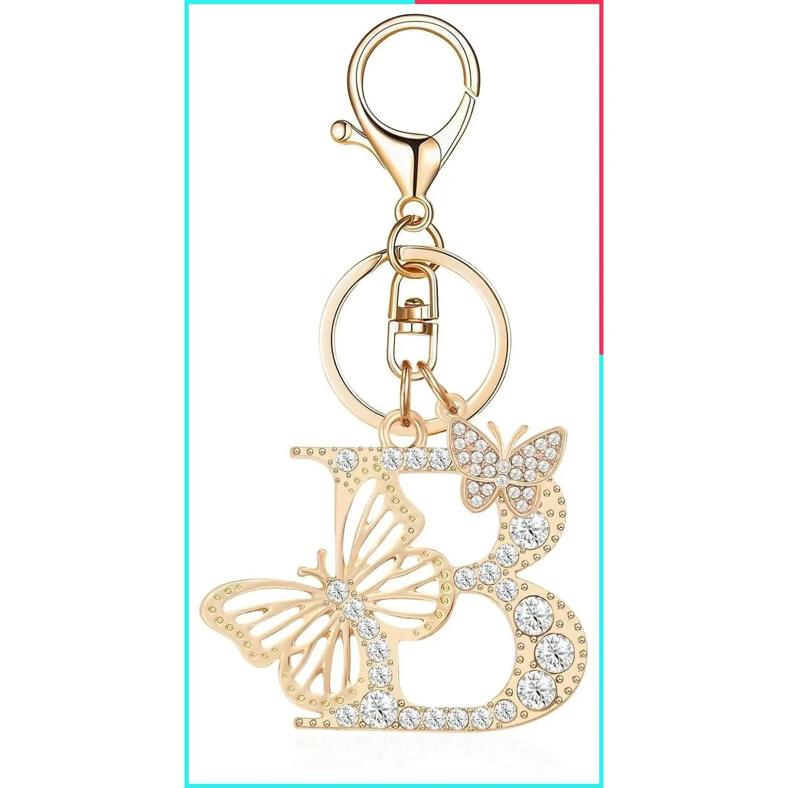 Gold Plated Crystal Alphabet Initial Letter Keychain for Women Girls - Keyring Charm for Wallet Backpack Bag