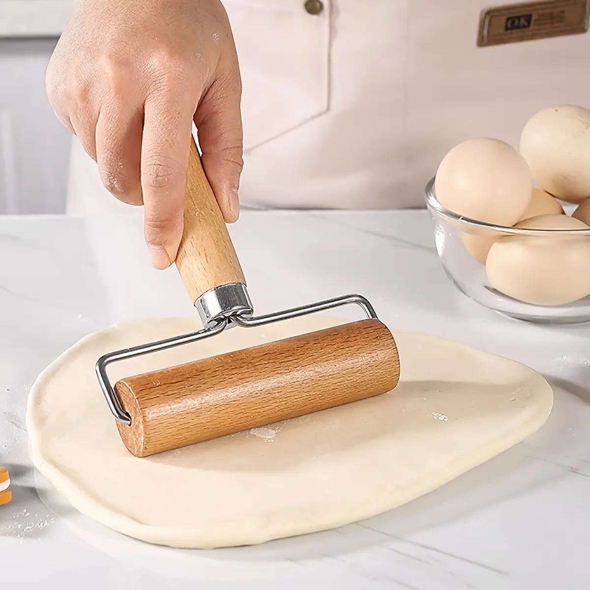 1PC Stainless Steel T-Shaped Rolling Pin with Single-Handed Roller – Effort-Saving Tool for Dough, Dumpling Wrappers, and Bun Skins