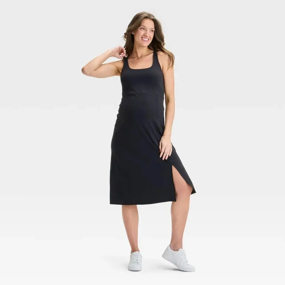 Slit Active Midi Maternity Dress