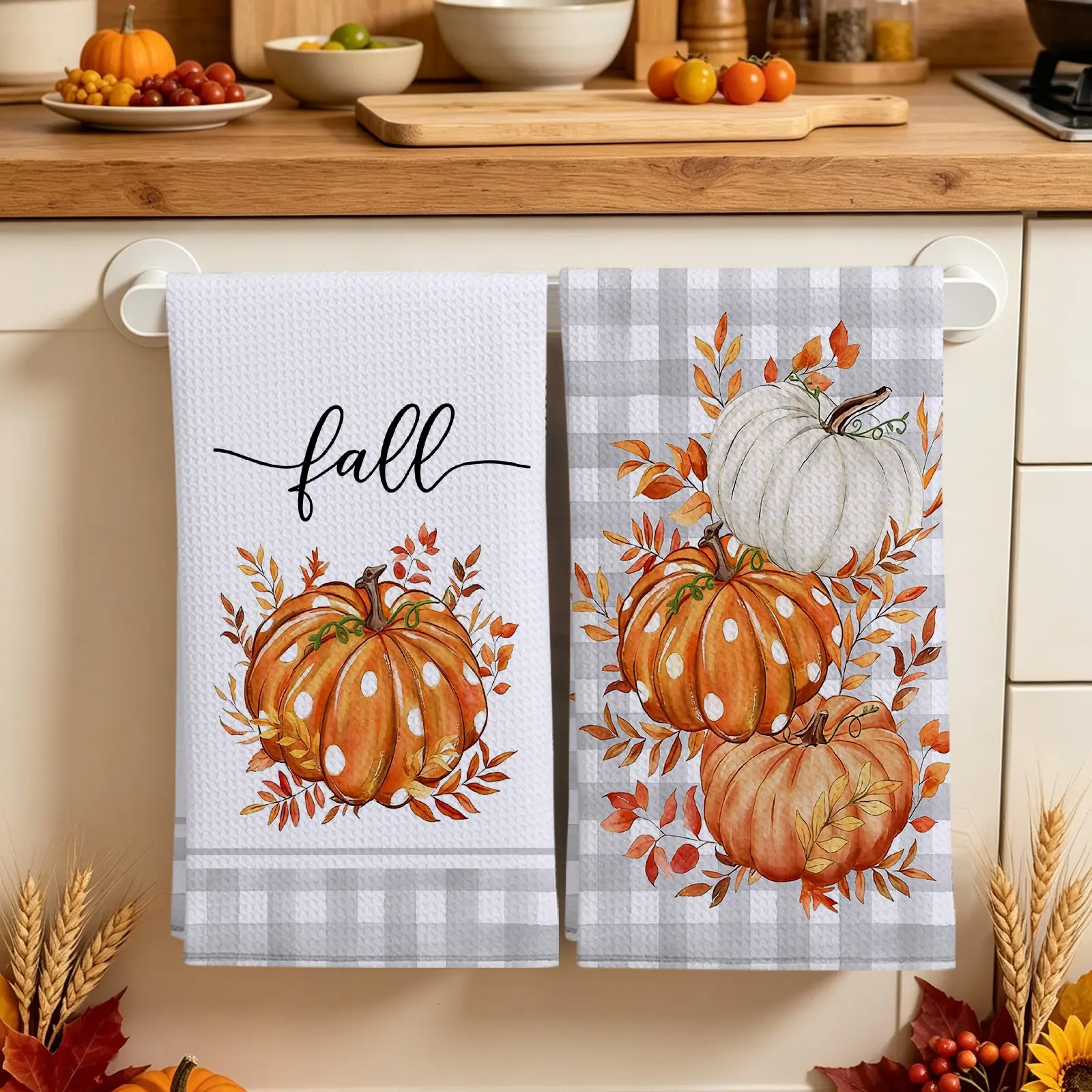 Waffle Kitchen Towel, Fall Autumn Thanksgiving Harvest Pumpkin Maple Leaf Dishcloth, Kitchen Decor, Neighbor Gift, Friend Moving Gift, Mom Gift, Birthday Gift, Kitchen Dish Cloths