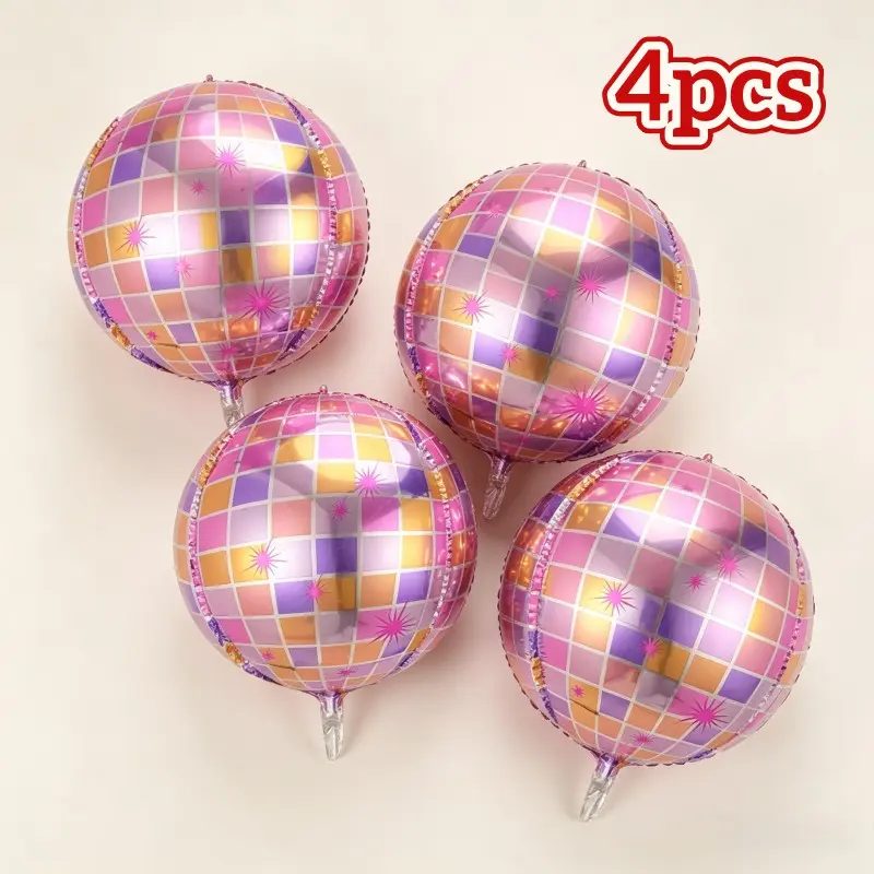 4pcs 22 Inch Disco Ball Balloons, Macaron Light Gold Grid, Birthday Party Decor, Kpop Theme, Singles Party, Dance Party