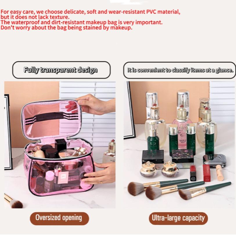 New Portable Transparent Makeup Bag, Transparent Vanity Bag, Large Capacity Waterproof Travel Cosmetic Organizer, Ideal for Holidays and Dates, Non-Toxic Material