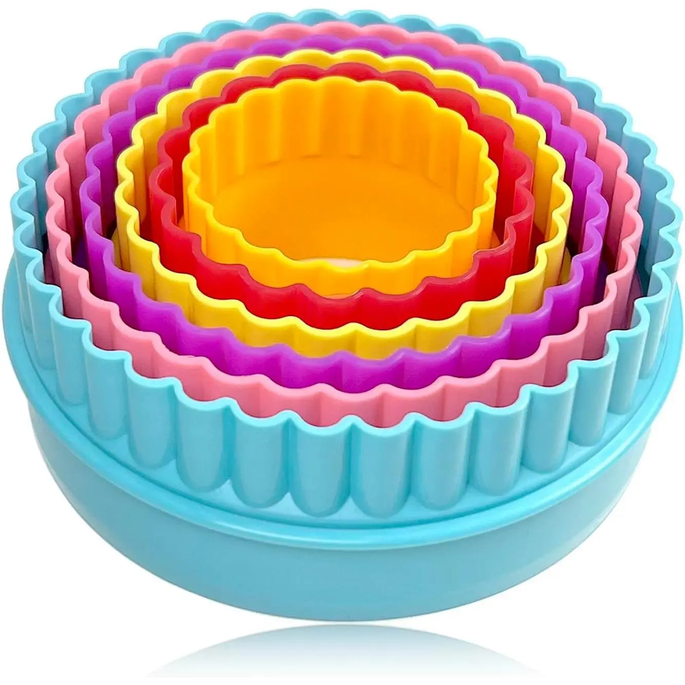 Cookie Biscuit Cutter Set, Two Side Cookie Cutters Plastic Set Multi-size Cake Fruit Vegetable Shapes Cutter Random color (Round Shaped, 6 Pack)