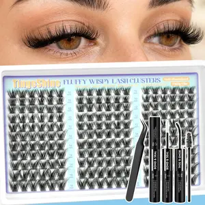 Fluffy Wispy Lash Clusters Kit 198PCS, Soft Spike Lash Clusters Eyelash Clusters with Bond & Seal Glue, Precision Tweezers & Brush, Lightweight Comfortable Wear, Easy Makeup Look for Natural Volume, Perfect Gifts for Her