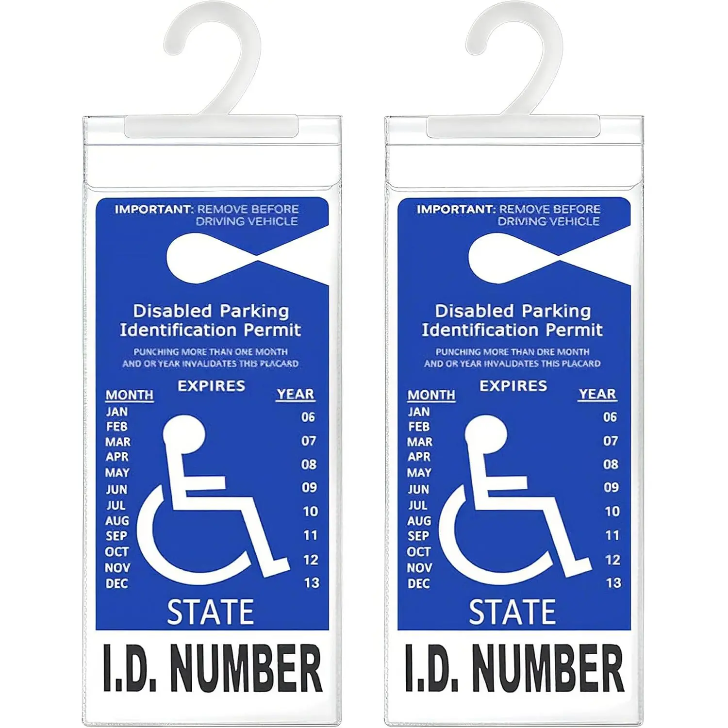 Handicap Placard Holder - Ultra Transparent Disabled Parking Permit Protector Sleeve (2Pcs) for Auto with Large Hook, New Model, for Handicapped Individuals, No Hassle, Fast Shipping, Affordable Prices, Easy Support, 2Pcs Handicapped Placard Cover, No War