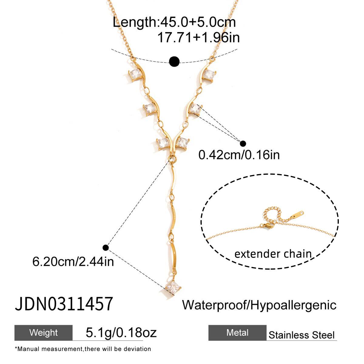 18K Gold Plated Stainless Steel White Square Wave Bar Necklace & Y‑Shaped Necklace, Fashionable and Personalized Jewelry