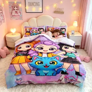 3-Piece Star Girl Pattern Quilt Cover Set, Includes 1 Quilt Cover and 2 Pillowcases, Soft Fabric, Ideal for Bedroom, Hotel, Dormitory