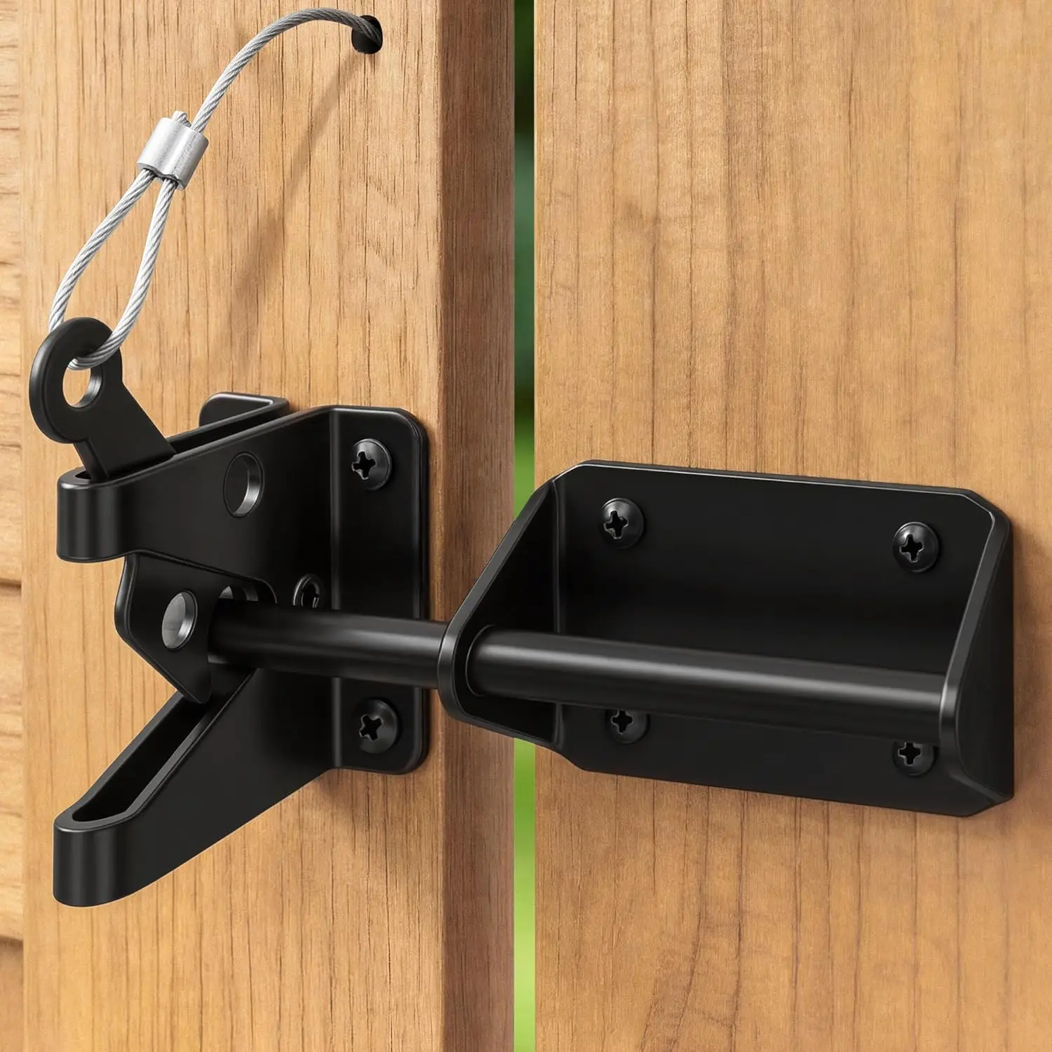 7.5in Heavy-Duty Wooden Fence Gate Lock with Pull Cord & Gravity Mechanism, Automatic Self-Locking Home Supplies Accessory for Wood/Metal Doors, Pool Gates
