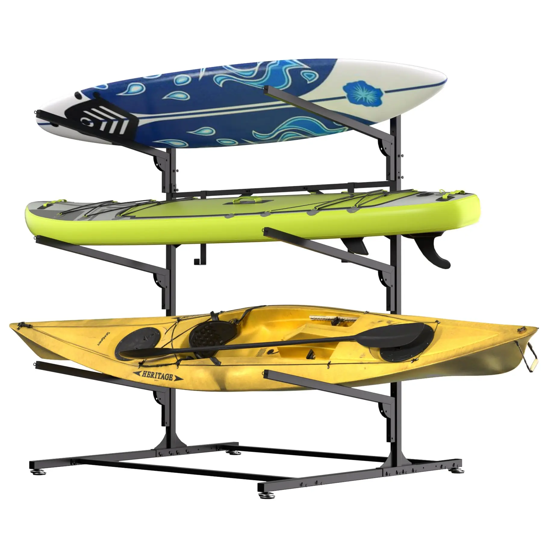 Kayak Storage Rack, Heavy Duty Freestanding Kayak Stand 400 LBS Capacity with Adjustable Height Arms, Indoor Outdoor Garage Dock Organizer for Kayak, Canoe, Paddleboard, Surfboard & Ski