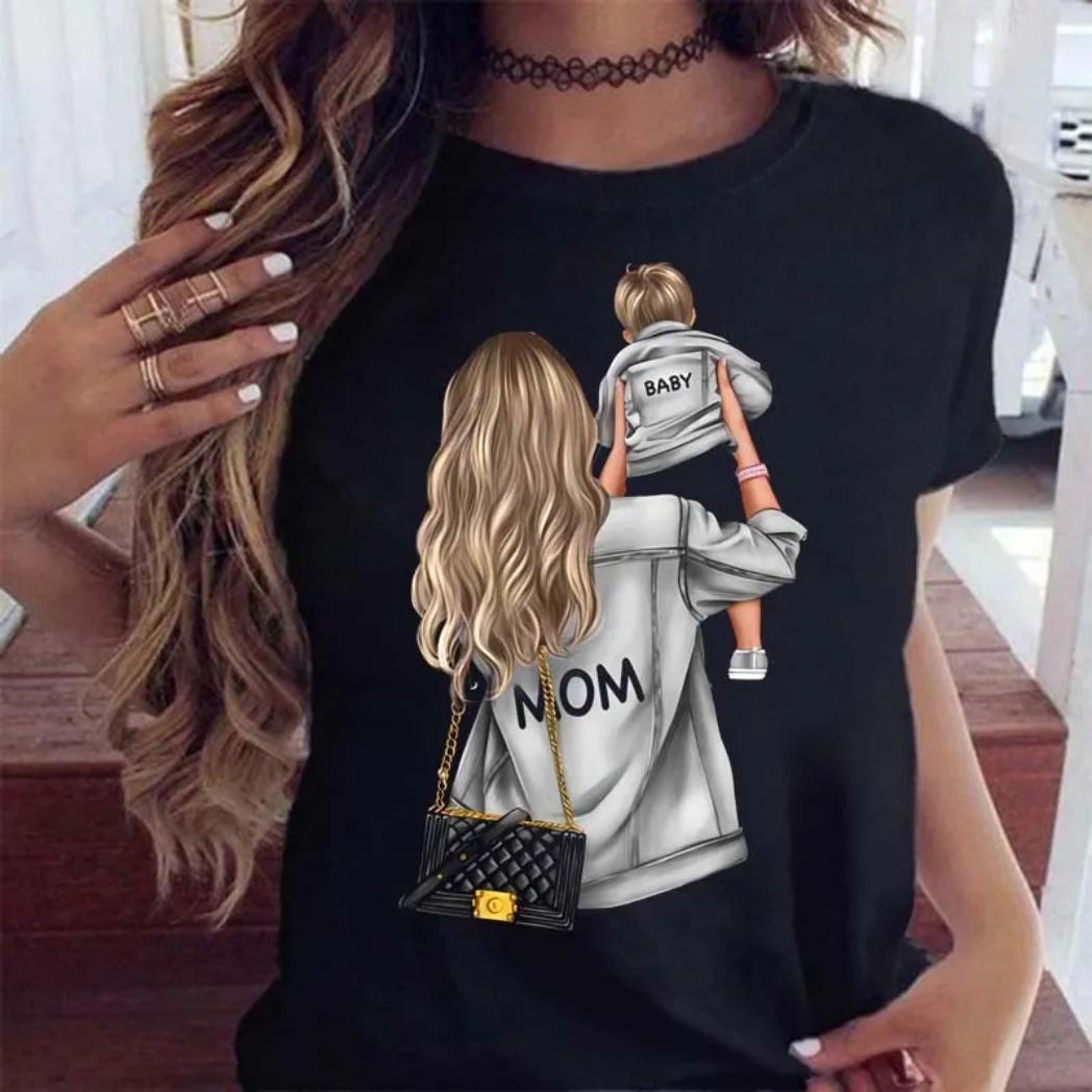 Women T Shirt Cartoon Mom with Sons Shirt Fashion Print Casual Woman Tee Ladies Female T-shirt Short Sleeve T Top Shirt,Father's Day Blanket,Gift for Father, Gift for Mother Crew Neck Funny T-Shirt for Men Sarcastic Cat Meme graphic