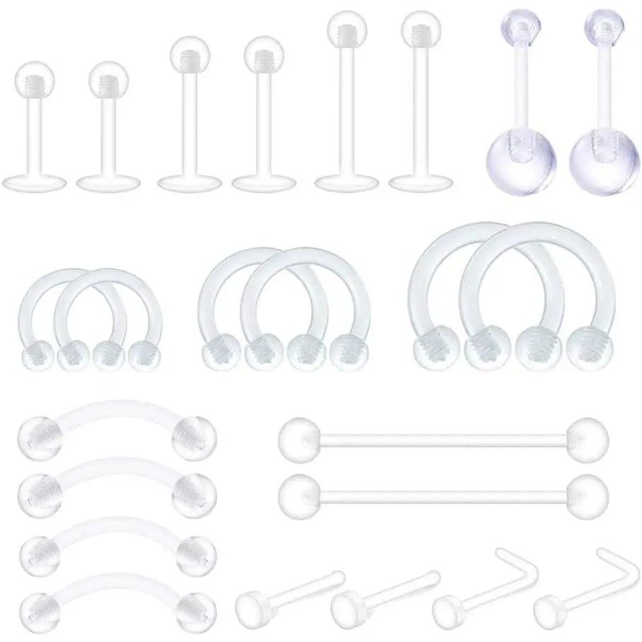 14G 16G 18G 20G Clear Flexible Bioplast Retainer Navel  Ring Eyebrow Tongue Nipple Barbell Nose Lip Labret Stud