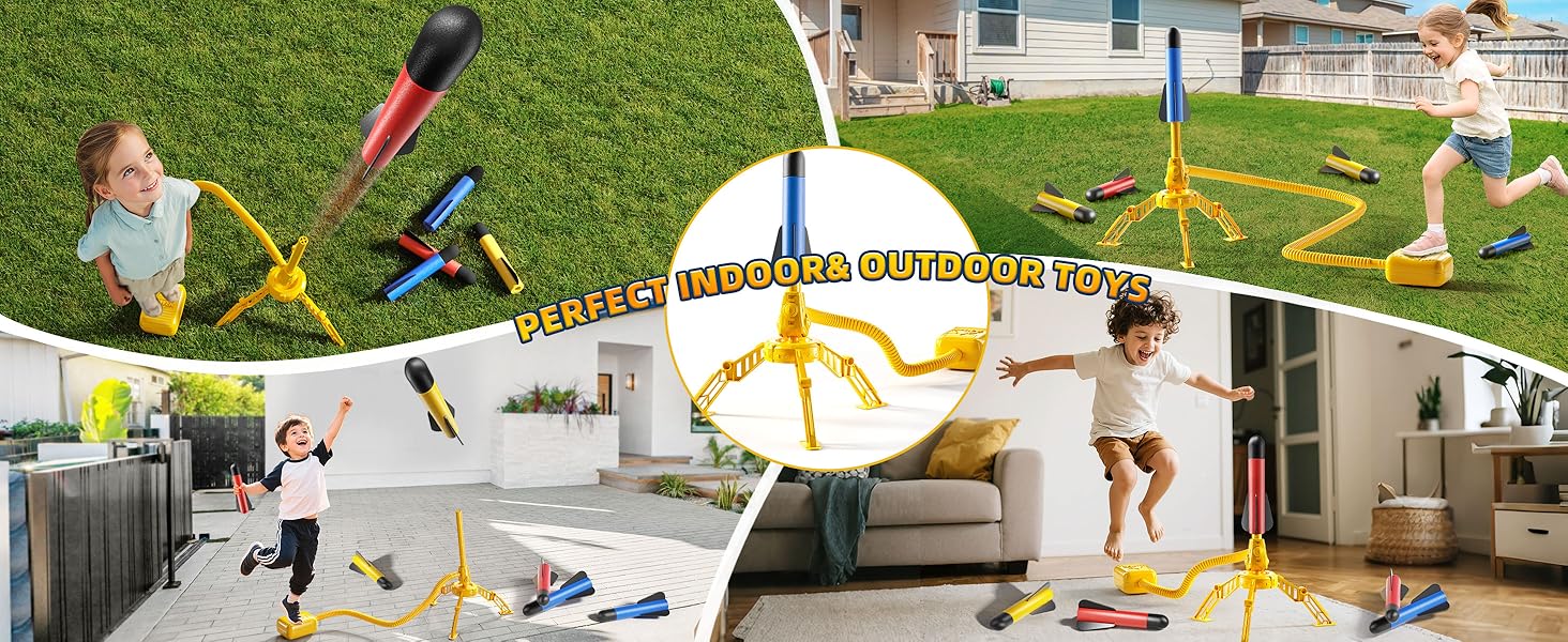 Rocket Launcher for Kids, 12 Foam Rockets, Launch up to 100+ft, Foam Jump Rocket Launcher Toy,Outdoor Outside Backyard Toys for Boys and Girls, Birthday Gift Toys for Kids Boys Girls Age 3 4 5 6 7 8 Years Old