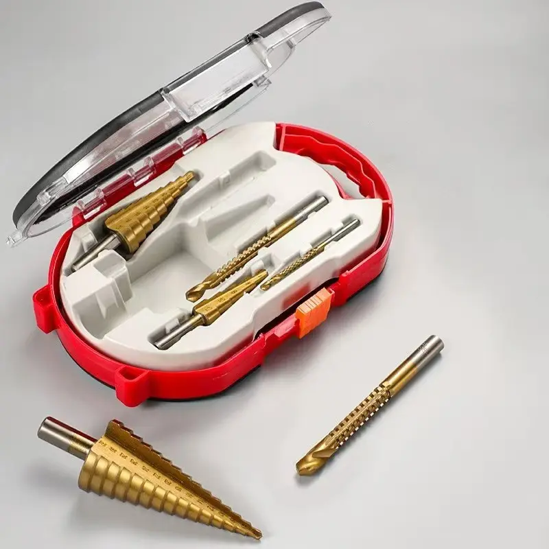 6-Piece Titanium Coated Tower Drill Bits Set, Step Drill Bits, Woodworking Hole Drilling & Expanding Tool Kit, Multi-Functional Metal & Wood Drills, Drill Bit Sets