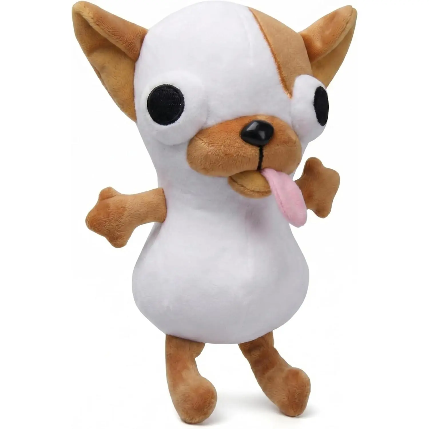 Ugly Cute White & Orange Chihuahua Plush Toy, Funny Big-Eye Stuffed Dog with Sticking-Out Tongue, Unique Gift for Kids & Dog Lovers