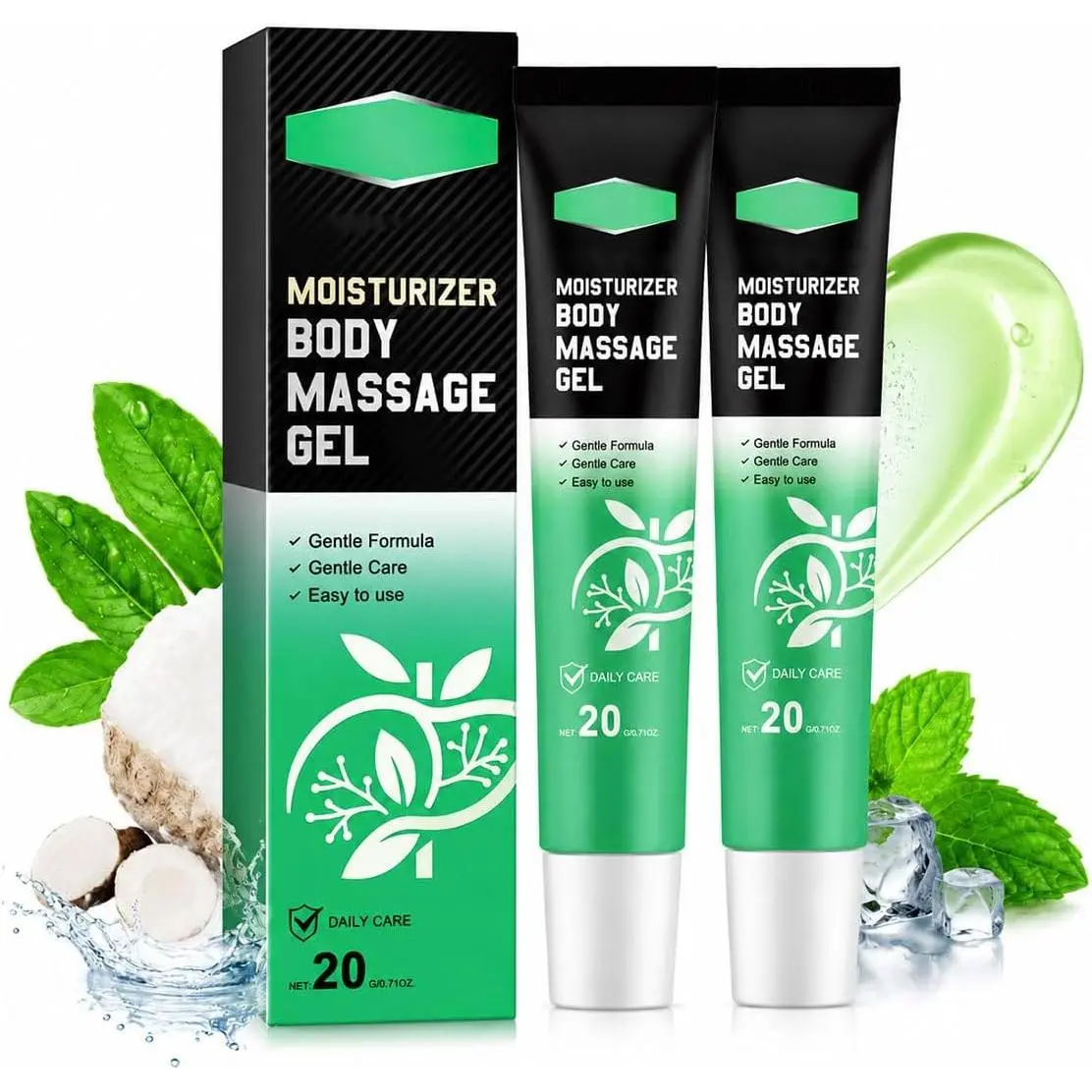 2-Pack Cooling Poria Cocos Body Massage Gel, Herbal Soothing Cream for Neck & Shoulder Tension, Fast-Absorbing Non-Greasy Moisturizing Travel Size 0.7oz (20g)