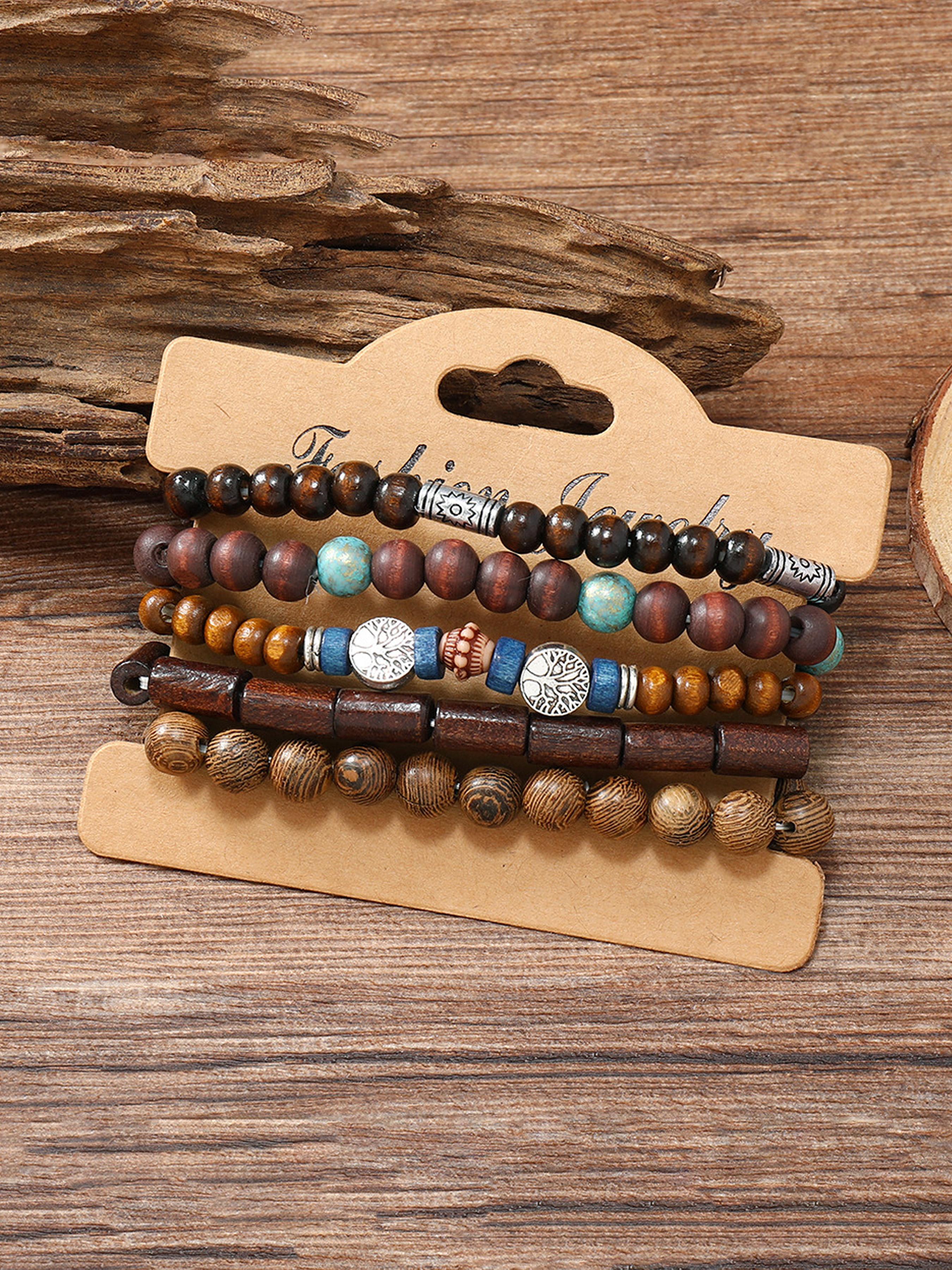 Wooden Beaded Bracelet, Fashionable Jewelry for Women & Men, Casual All-match Accessories for Party, Daily Clothing Decor, Trendy Exquisite Jewelry for Birthday Gift, Bangles Bracelets Set
