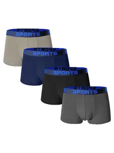 4-Pack Men's Underwear, Modal Fabric, Plain Lightweight Soft, High Elastic Breathable, Letter Waistband, Plus Size, All Seasons