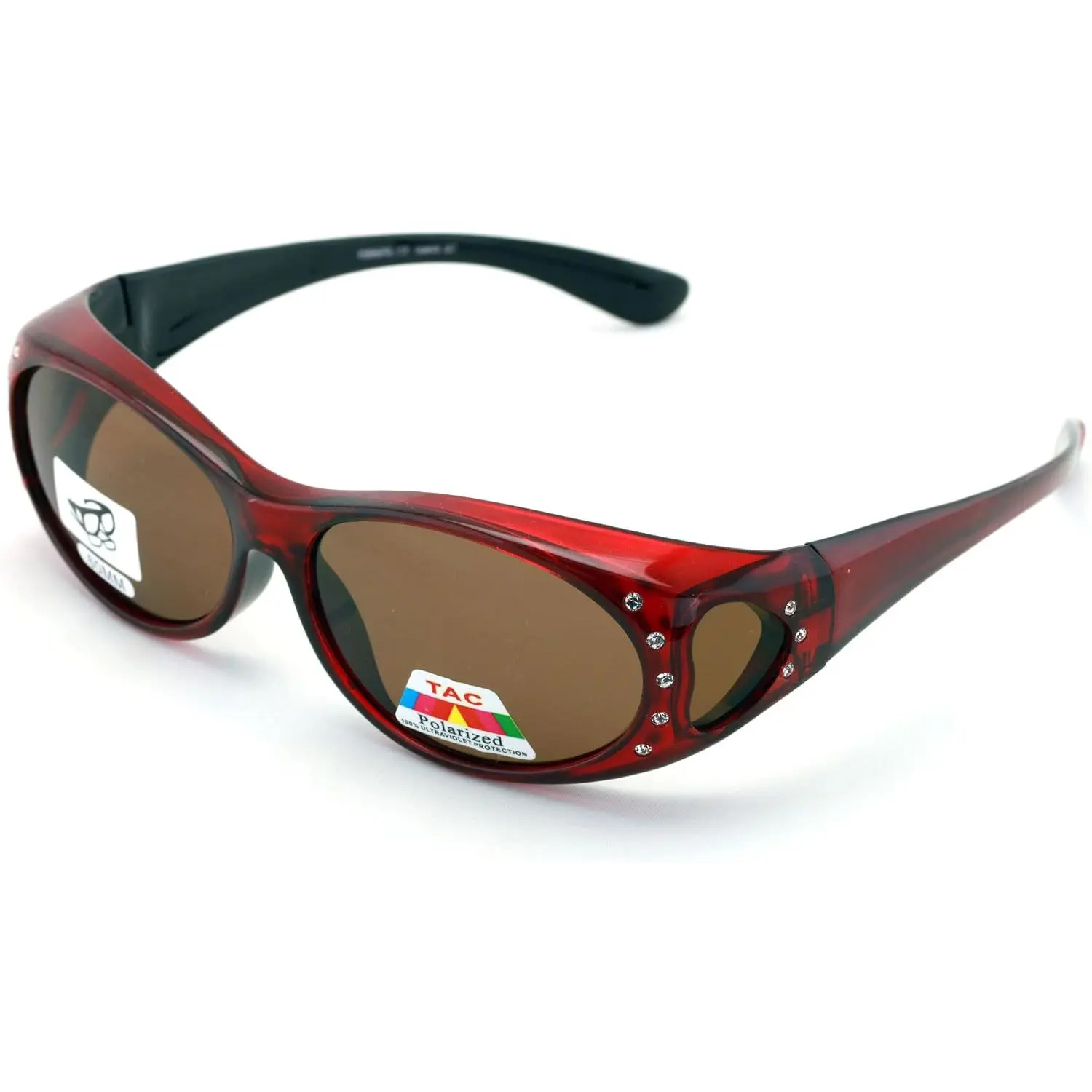 Womens Polarized Fit Over Glasses Sunglasses Rhinestone Rectangular Frame Temple Heart 60mm