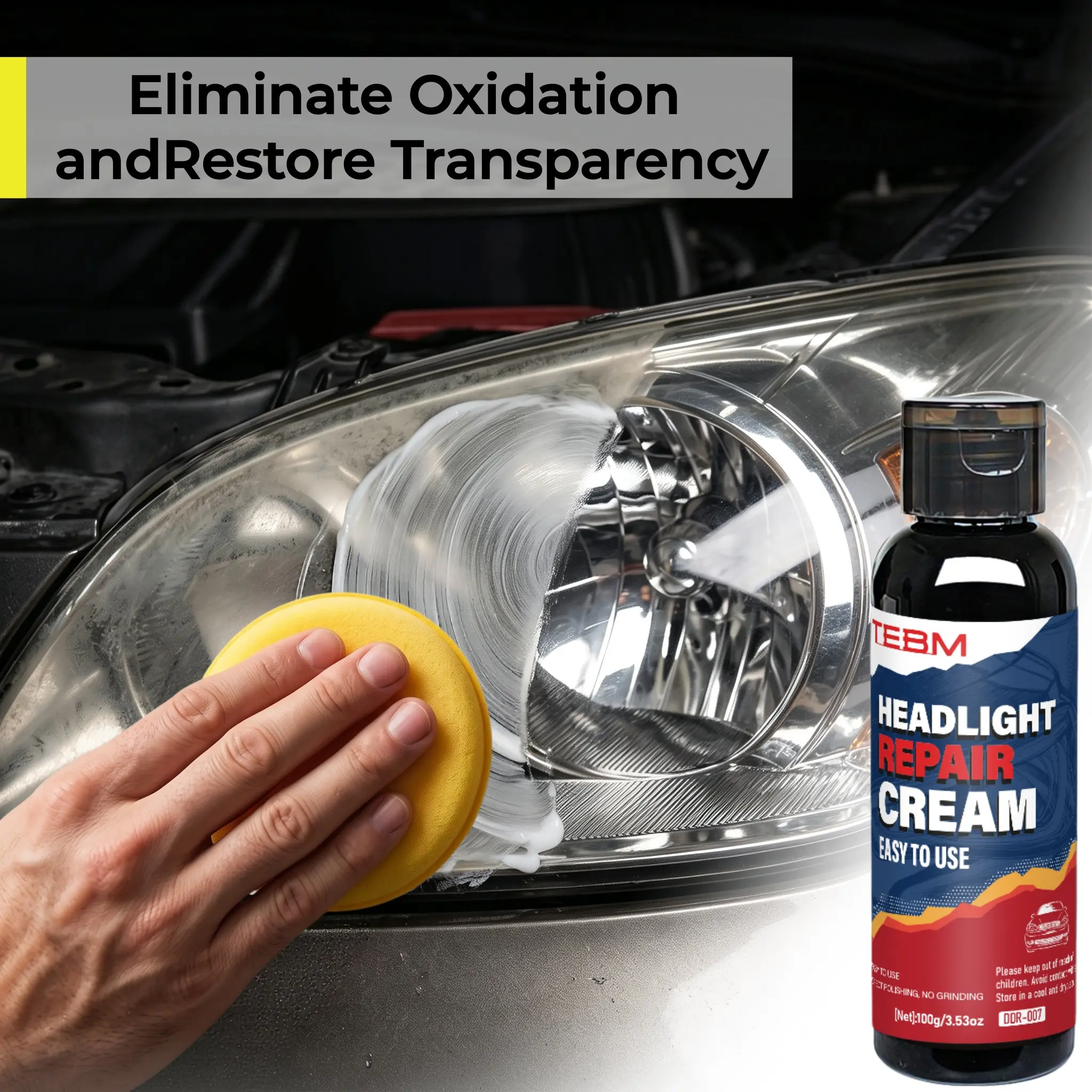 TEBM Automotive Headlight Restorer Polish Kit - UV-Resistant Coating Oxidation Fixer, DIY Repair Surface Cleaner for Car Maintenance, Removes Haze From Cloudy Lenses