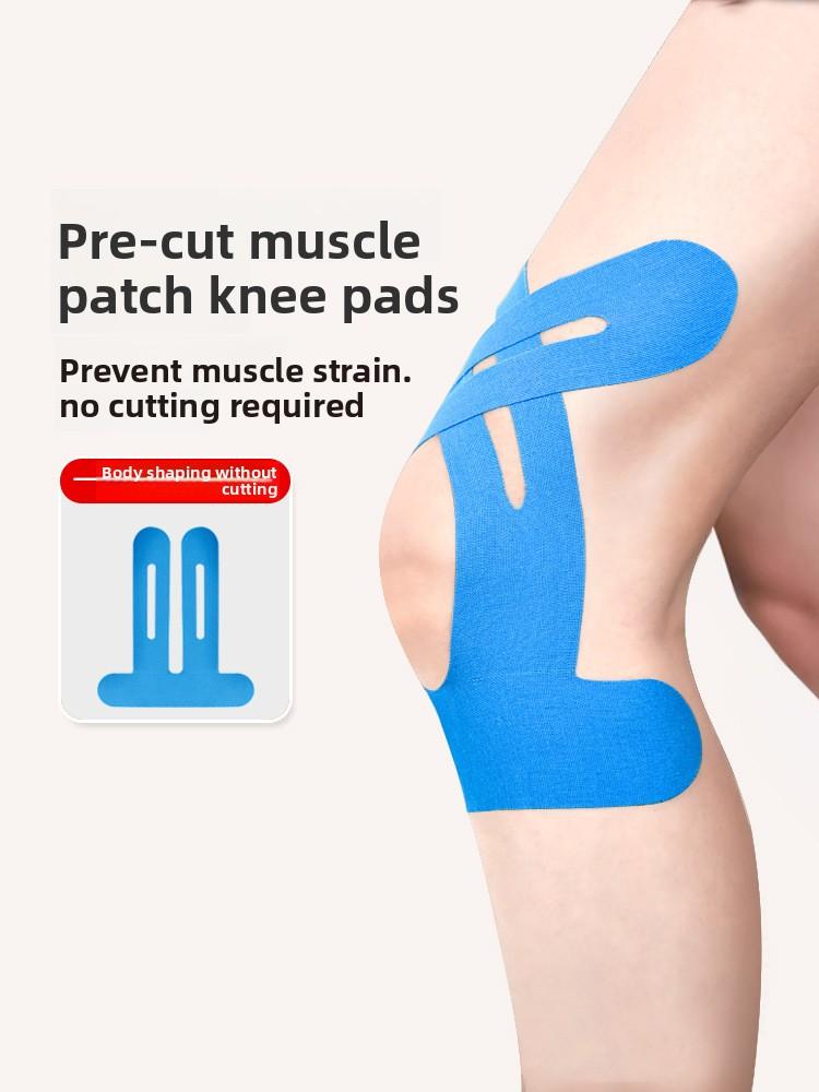 Knee muscle tape sports bandage for athletes, specifically for running, meniscus protection, pre-cut and integrated into muscle tape