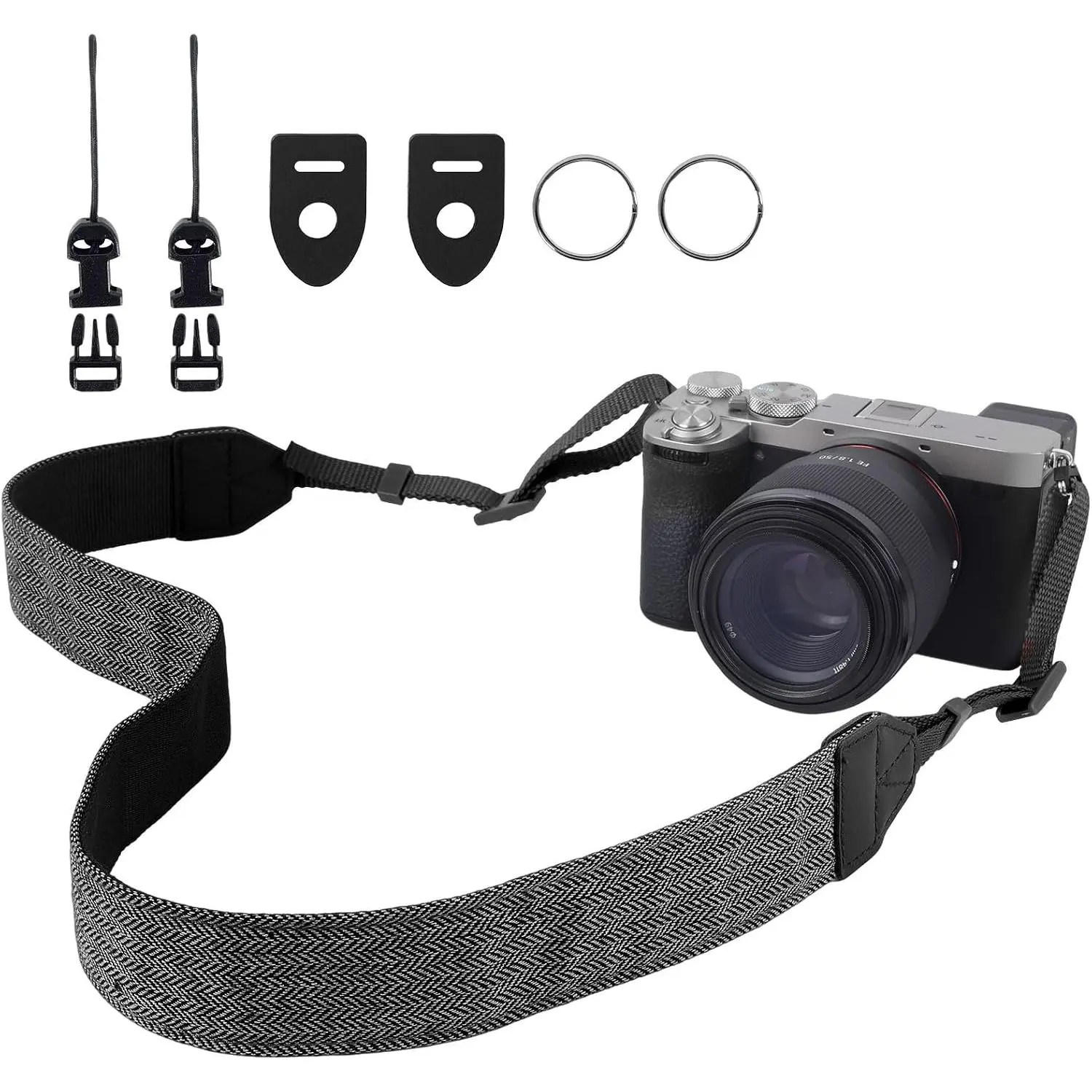 Premium Synthetic Herringbone Camera Strap Accessory - Adjustable Belt with Quick-Release Buckles & Digital Connector for DSLR Cameras