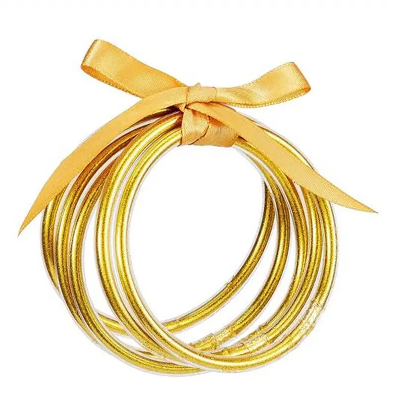 Women's Glitter Powder Flexible Silicone Stackable Bracelet Set - Ribbon Bow-Accented, Waterproof Multi-Layer Jelly Costume Jewelry Gift for Bracelet Stacking (25g/piece), 25 Grams/Piece