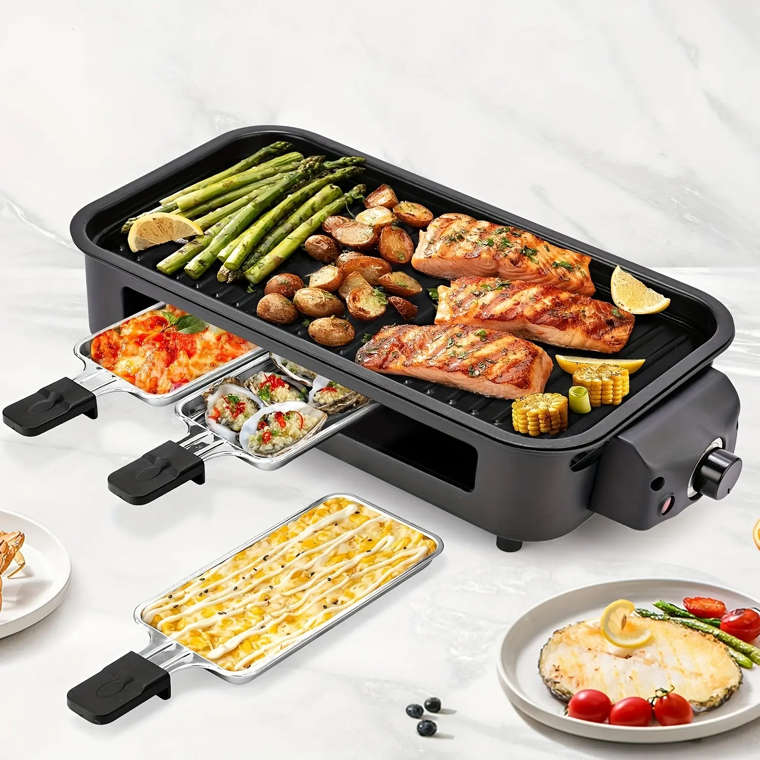 Smokeless Electric Grill|   Indoor Grill with Removable Non-Stick Plate, 1700W, Portable BBQ Grill, Electric Griddle, Stainless Steel, Dishwasher Safe, Perfect Gift for Christmas
