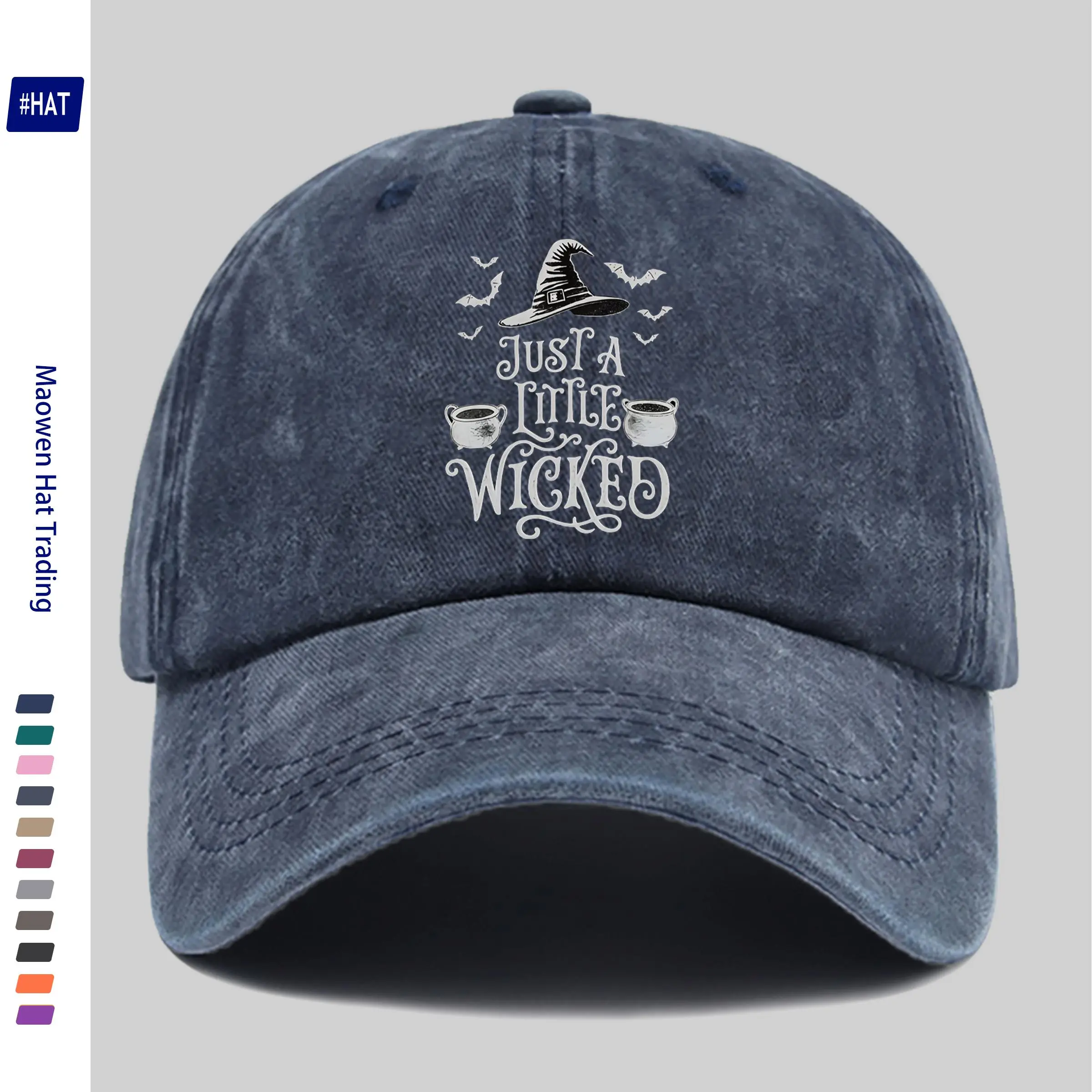 1-Piece "Slightly Evil" Witch and Bat Baseball Hat - Vintage Adjustable Buckle Hat, Suitable for Halloween, Autumn/Winter, Theme Parties, Unisex, Lightweight Outdoor Hat with Witch and Bat Patterns