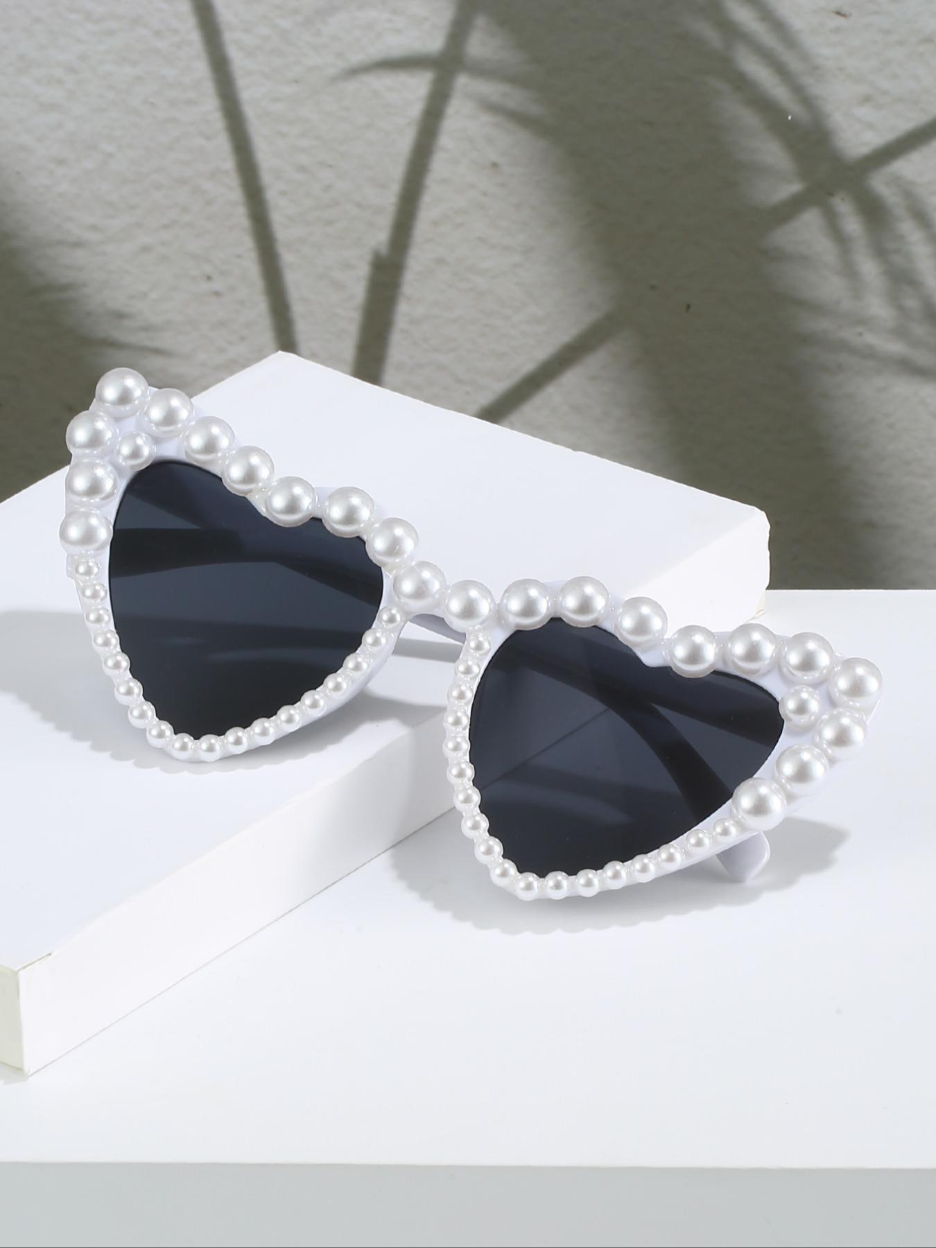 Heart-Shaped Pearl-Inspired Glasses, Luxe Style, Perfect for Mother's Day, Birthday Parties, Wedding Gifts, Includes Cleaning Cloth