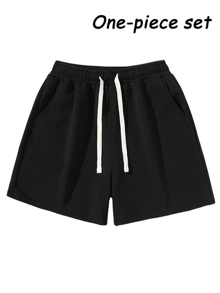 Men's Plain Drawstring Waist Shorts, Basic Casual Sporty Running Pants for Daily Wear and Exercise, Moderate Fabric, Fitted Style Summer Sports Shorts, Casual Athletic Shorts