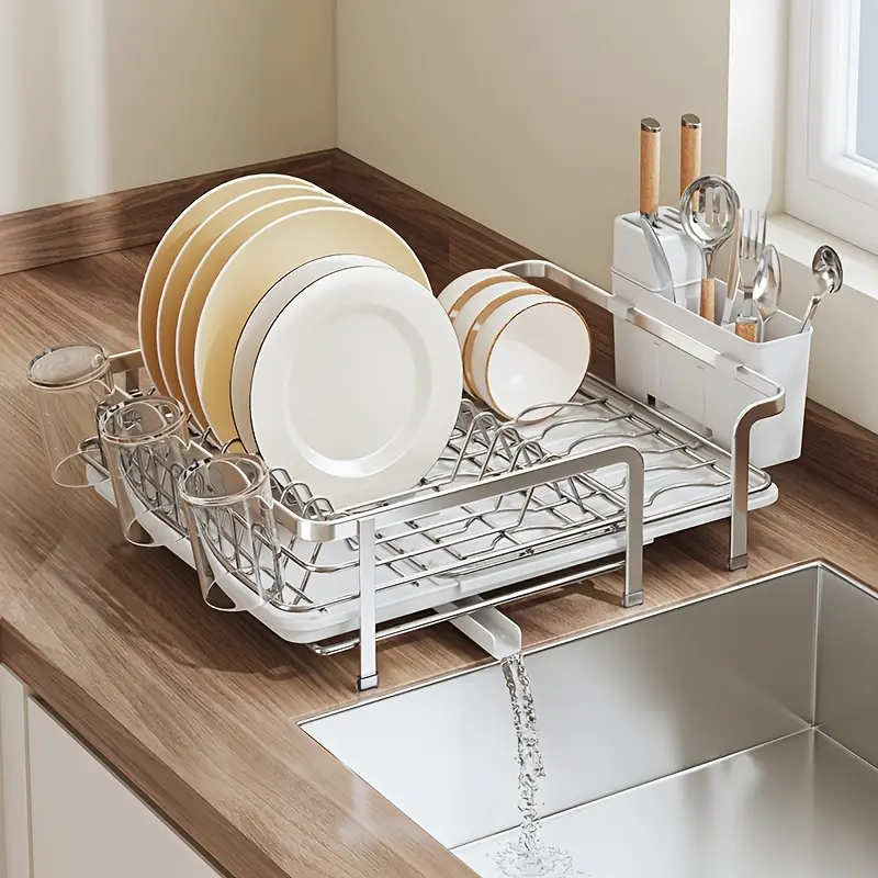 1PC Scalable dish storage rack, utensil cup holder, dish drain rack, household multifunctional kitchen storage rack