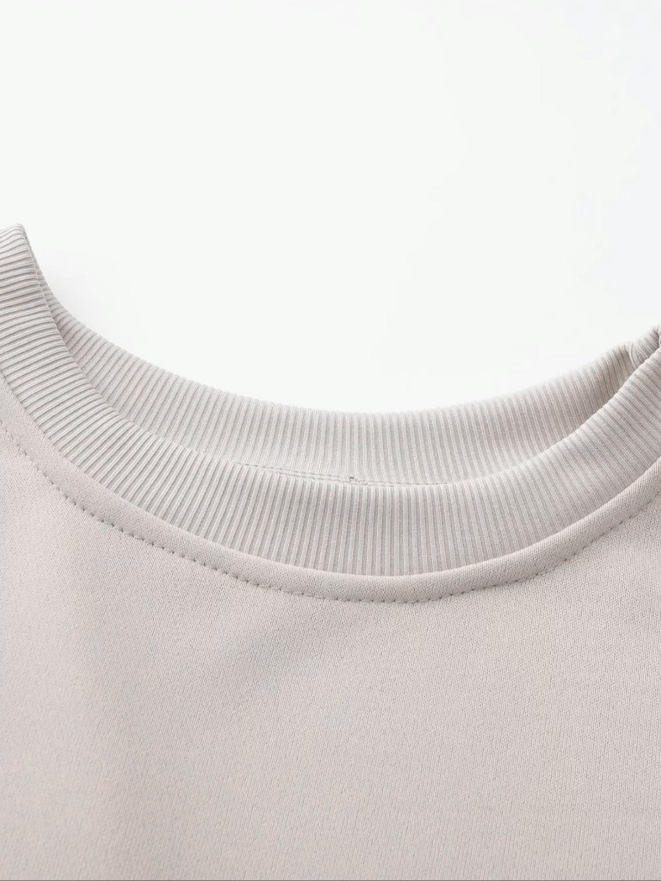Women's Plain Drop Shoulder Baggy Sweatshirt Outfit Set, Everyday Casual Fashion Comfortable Long Sleeve Pullover, Elastic Waist Pants, Spring & Fall