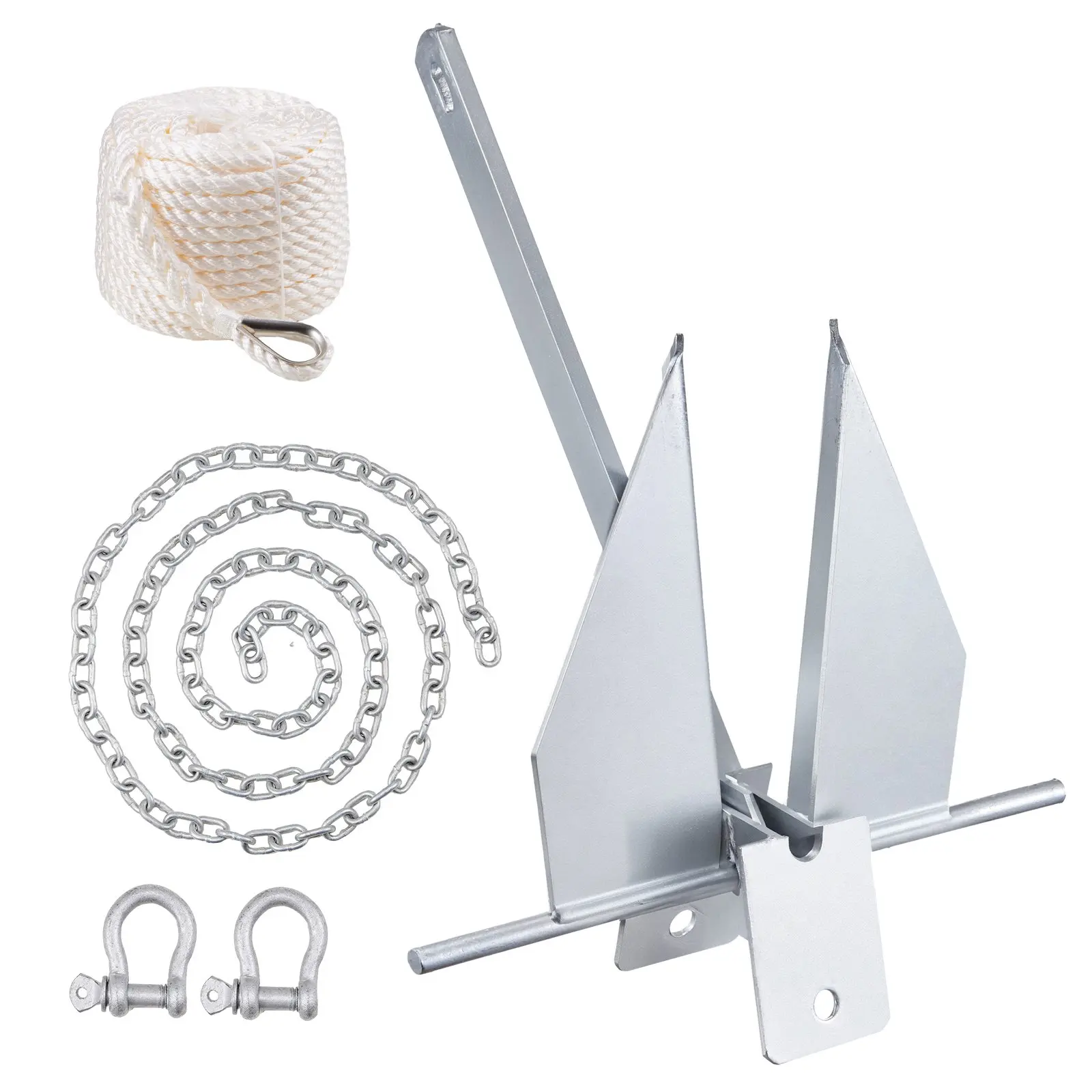 【DealsForYouDays】VEVOR Fluke Style Anchor Kit, 8.5 LBS Hot-Dipped Galvanized Steel Fluke Anchor with 7.9' Chain, 75' Rope and Two 0.4" Shackles, Marine Boat Anchor for Small Vessels Under 18', Seas, Rivers and Shores