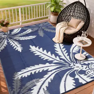 Waterproof Reversible Outdoor Rug - Modern Plastic Patio Mat for Camping, RV, Porch, Backyard