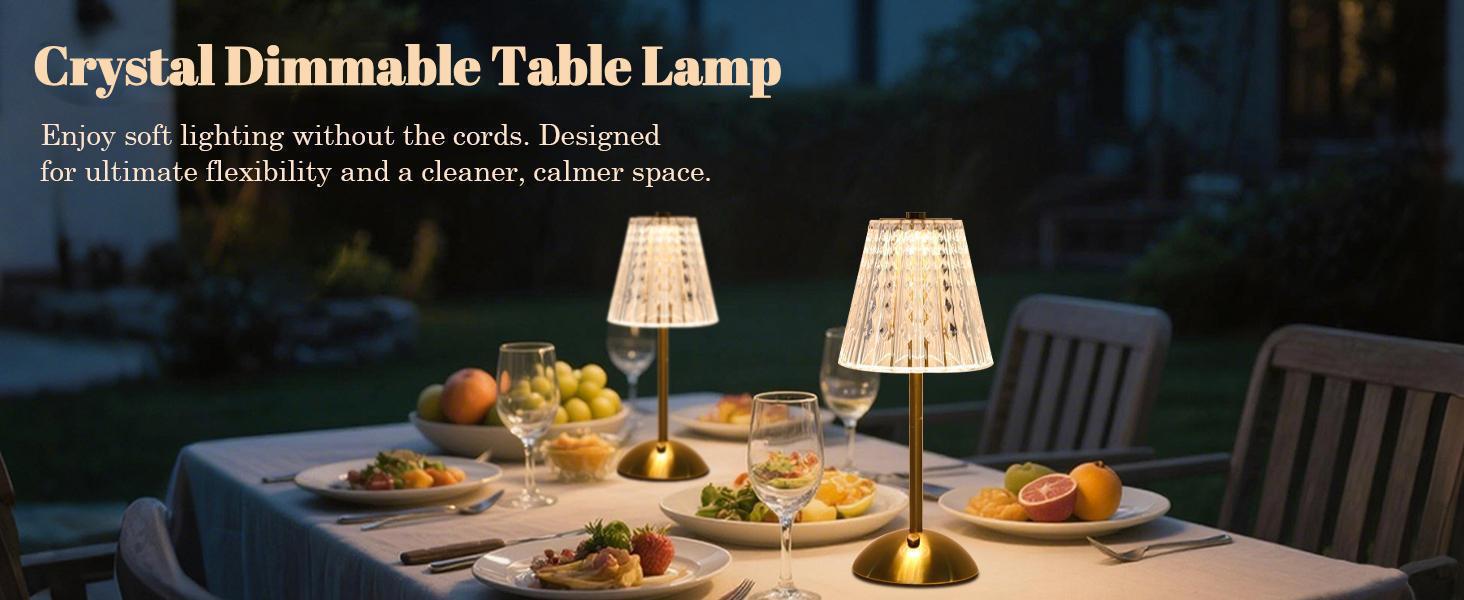 2 Pack Crystal Table Lamp, 5000mAh Rechargeable Battery Lamp with Touch Control, 3 Color Temperatures, Dimmable Brightness, Matte Aluminum Light for Bedroom/Bar/Kitchen/Outdoor, Home Décor