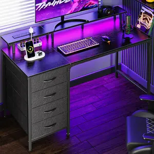 Inch  Desk with Power Outlets and LED Lights, Gaming Desk with 4 Drawers, Office Desk with  Stand, Study Work  Office, Small Spaces, Black