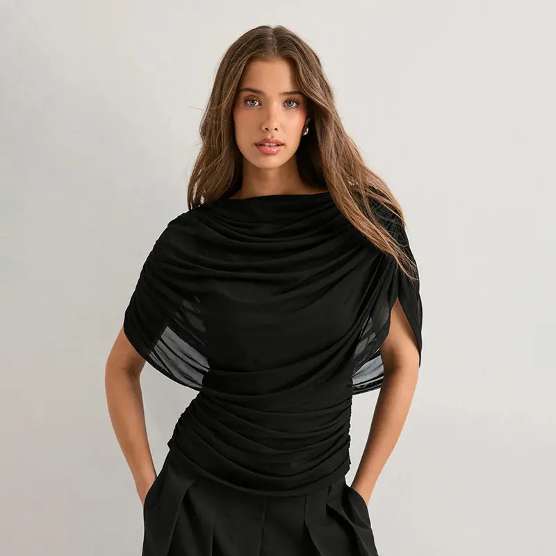 Women's New Season Sleeveless Slim-Fit Top with Scarf Collar and Draped Detail